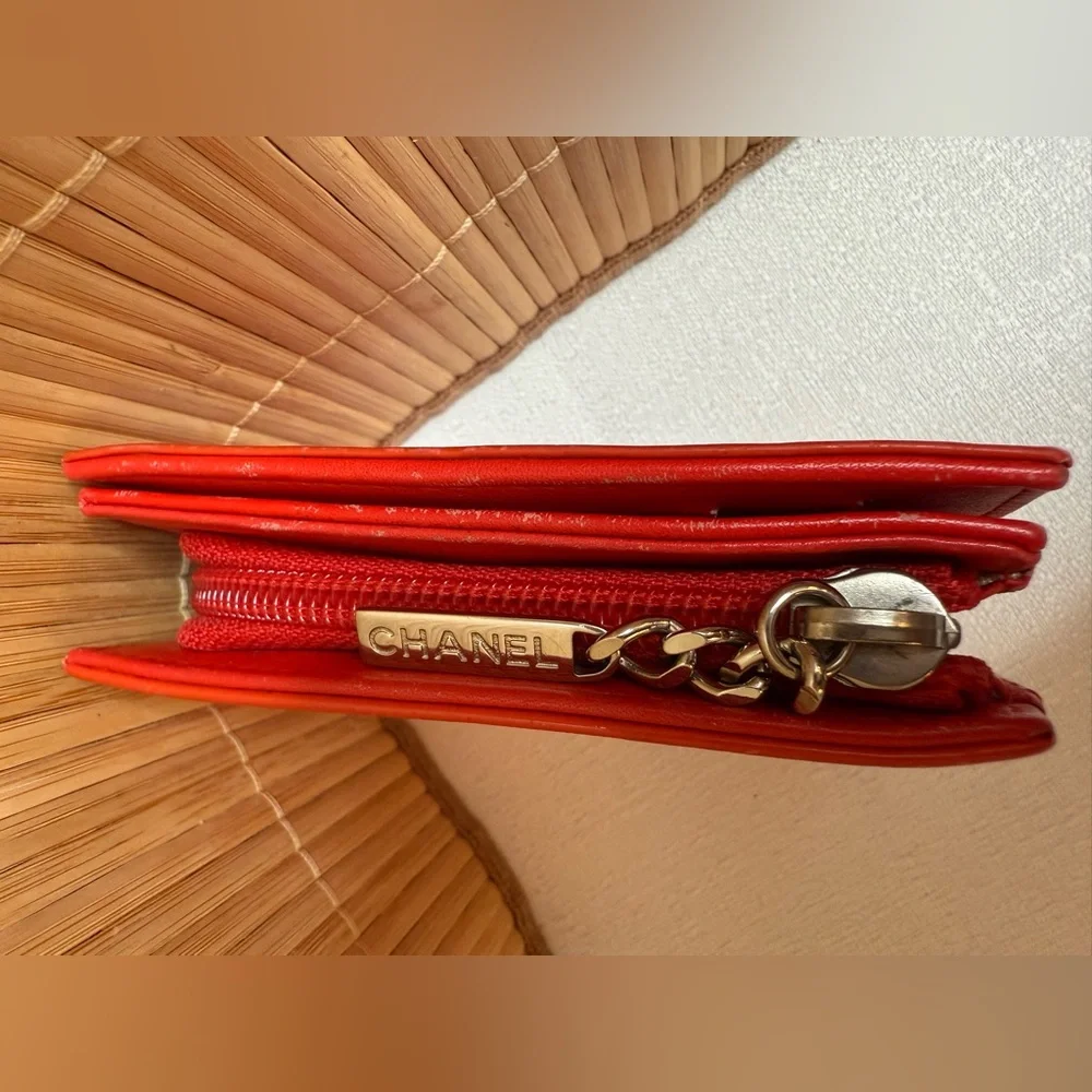 Authentic Chanel Red Patent Leather Wallet with Coin Pocket